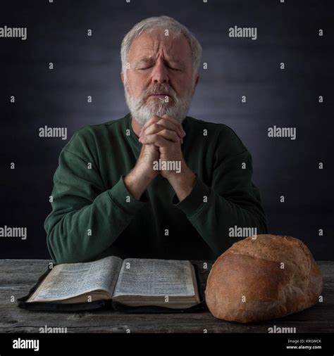 Print With Verse From Bible Man Praying Bread