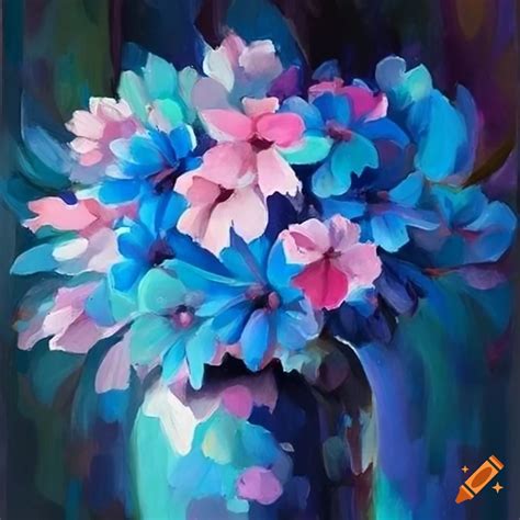 Blue and pink flower painting