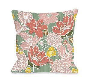 One Bella Casa Oriental Flowers Throw Pillow by OBC, 16"x 16", Green ...