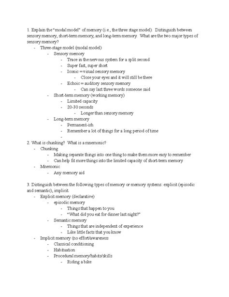 Memory lecture - Explain the “modal model” of memory (i., the three ...