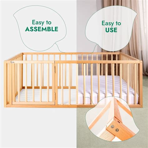 Montessori Floor Bed Frame for Toddlers with Fence