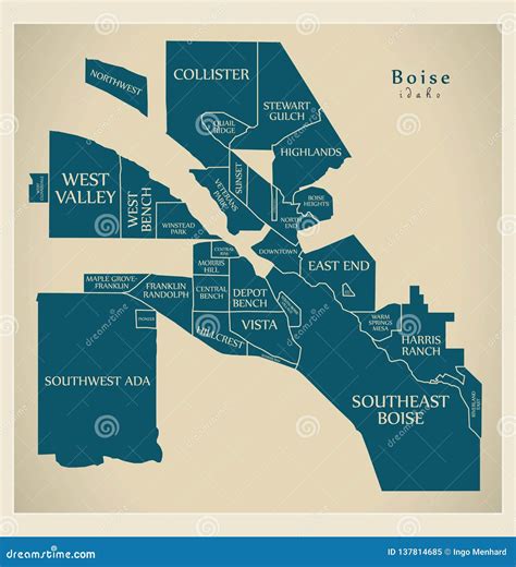 Modern City Map - Boise Idaho City of the USA with Neighborhoods and ...