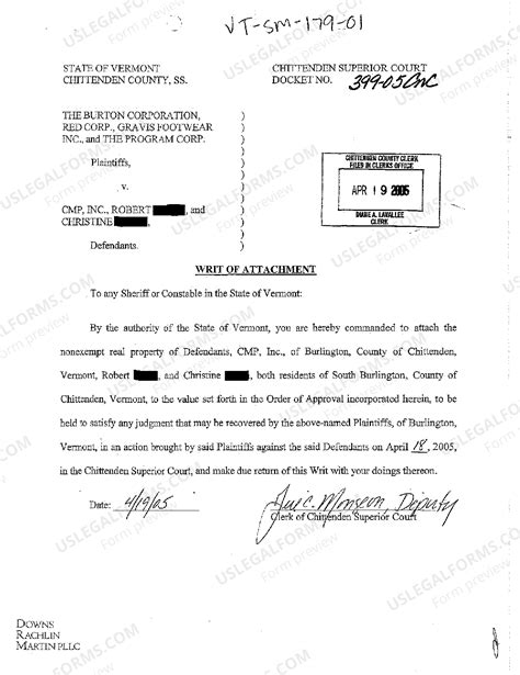 Vermont Writ of Attachment | US Legal Forms
