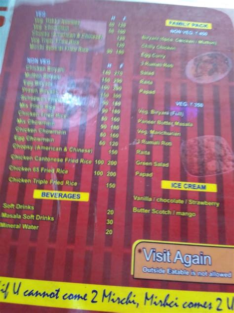 Menu at Mirchi Restaurant, Cuttack, CVXW+9CW