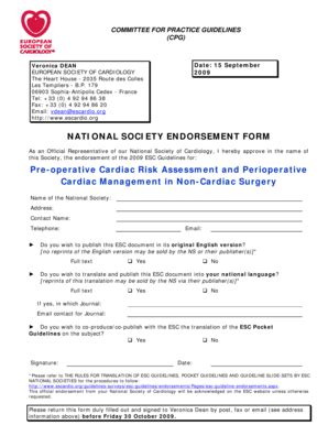 Fillable Online escardio Non Cardiac Surgery Guidelines endorsement ...