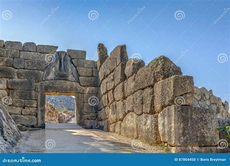 Lion Gate in Mycenae, Griechenland Stockfoto - Bild von akropolis ...