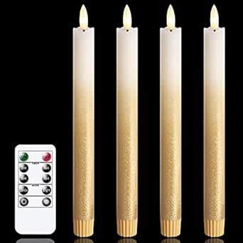 Buy Vtobay Gold Flameless Taper Candles with Remote,Set of 4 Battery ...