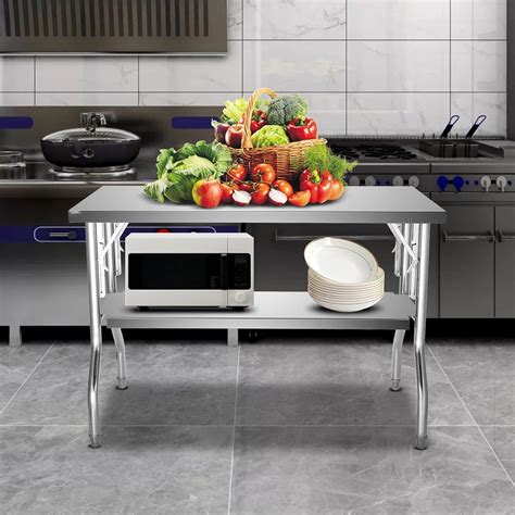 DOUKI 48×30 Inch Folding Commercial Prep Table, Double-Shelf Stainless ...