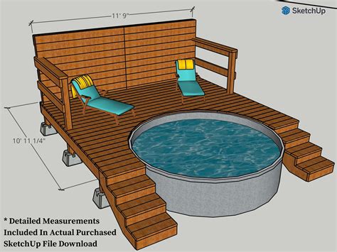 Stock Tank Pool / Cowboy Pool Deck Building Plans & Sketchup 3D Model ...