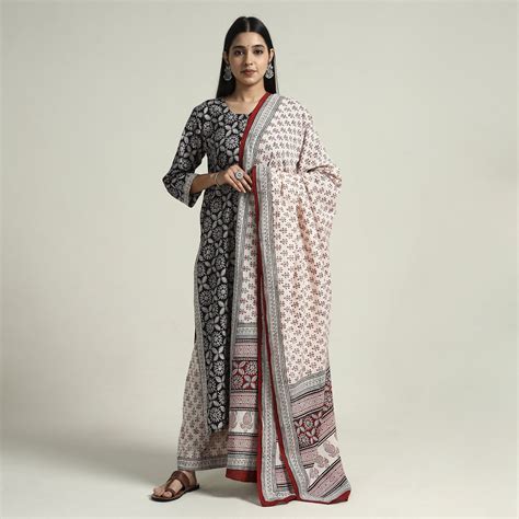Bagh Block Printed Cotton Kurta with Palazzo & Dupatta Set 04