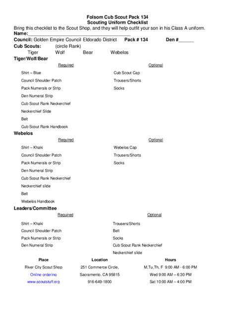Fillable Online Folsom Cub Scout Pack 134 Fax Email Print - pdfFiller