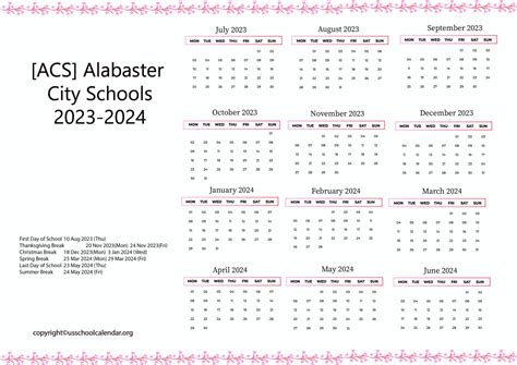 Alabaster City Schools Calendar - US School Calendar