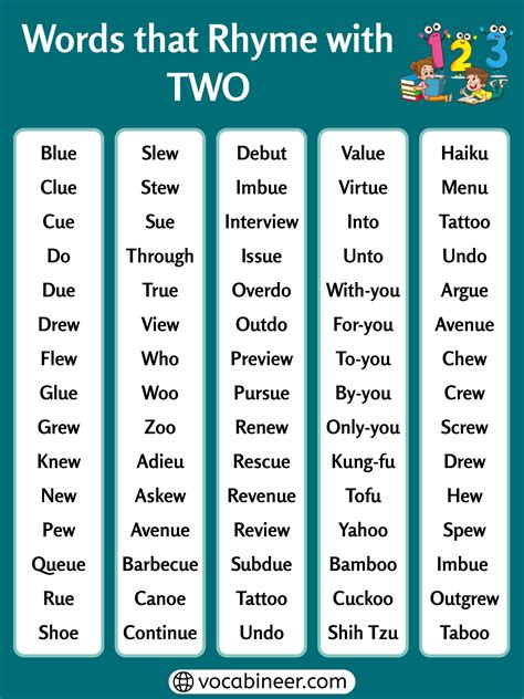 Rhyming Words with Two – 120+ Complete Words List