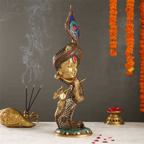 Brass Krishna Idol Beautiful Showpiece 20 Inch | Budhshiv.com