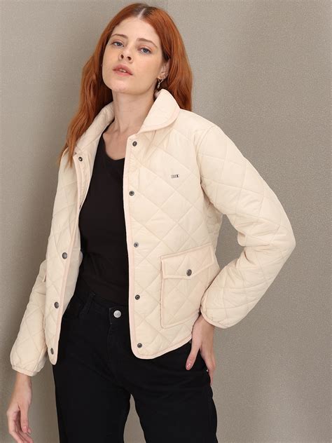 Buy U S Polo Assn Women Women Cream Coloured Solid Quilted Jacket ...