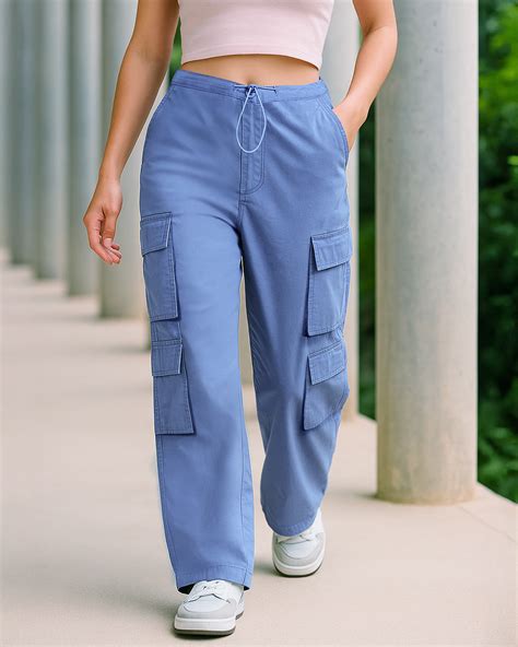 Buy Women's Blue Baggy Oversized Cargo Parachute Pants Online at Bewakoof