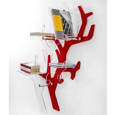 Red wall-mounted bookcase Carol, modern design, made in Italy