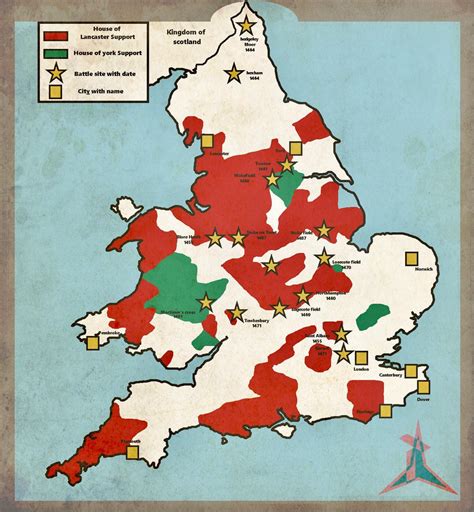 The Wars of the Roses. Map of England and Wales during the conflict ...