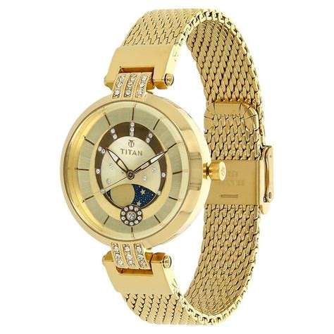 Buy Online Titan Quartz Analog Moonphase Champagne Dial Stainless Steel ...