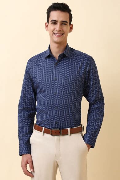 Buy Men Navy Print Full Sleeves Formal Shirt Online - 40062160 | Allen ...