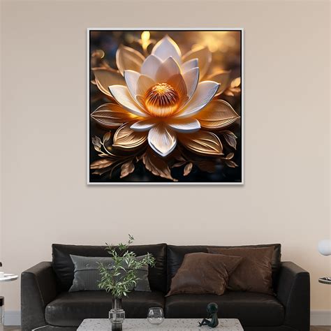 Gold Lotus 3d Vastu Canvas Painting for Home & Office Décor – Wall Melody