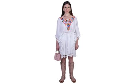 Buy ORZEL Women’s Free Size Fulkari Neck Rayon Crepe Kaftan with ...