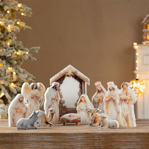 Amazon.com: Glitzhome Nativity Scene Set Indoor 8.5",13 Pieces Wooden ...