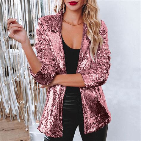 ERTUTUYI Women Sequins Blazer Sequin Shimmer Jacket Casual Long Sleeve ...