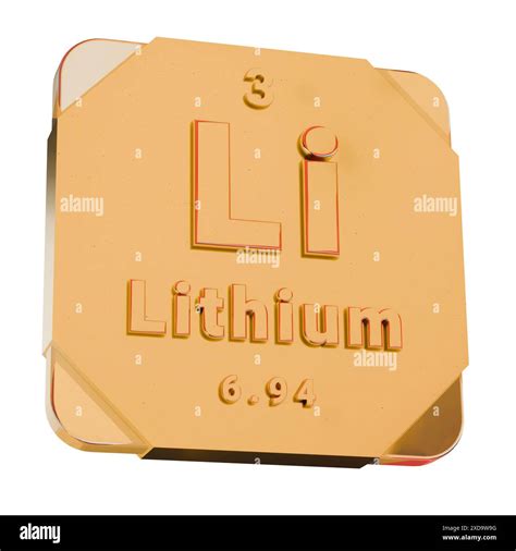 3D Golden Icon - Lithium (Li) Element from Periodic Table Stock Photo - Alamy