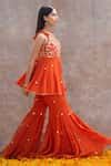 Buy Orange Crepe Embroidered Mirror V Neck Peplum Kurta And Sharara Set ...