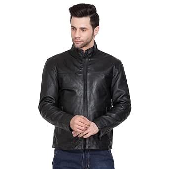 Buy JUSTANNED Jet Black High Neck Leather Jacket at Amazon.in