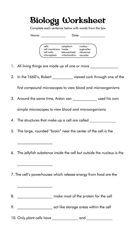 19 free printable biology worksheets – Artofit