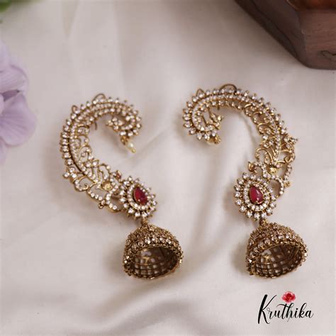 Premium AD Stone Ear Cuff with Jhumkas E776 – Kruthika Jewellery