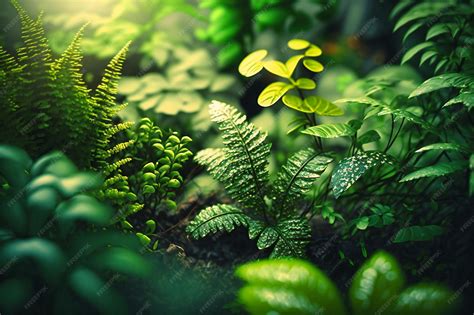 Premium Photo | A closeup view of thick vegetation in a green forest