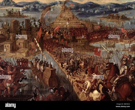 This painting from the 'Conquest of Mexico' series depicts the 1521 Fall of Tenochtitlan, when ...