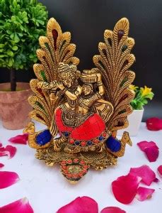 RSN Metal Stone Radha Krishna Idol with Diya for Puja, Decorative ...