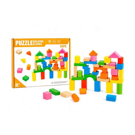 Wooden Building Blocks Set – 50 Piece Montessori Construction & STEM L ...