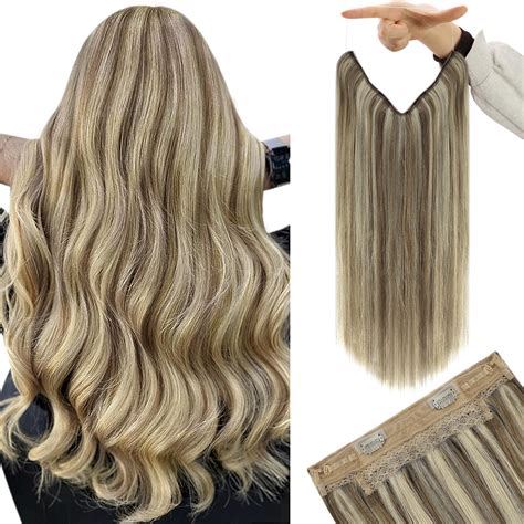Amazon.com : YoungSee Wire Hair Extensions Human Hair Blonde Highlight ...