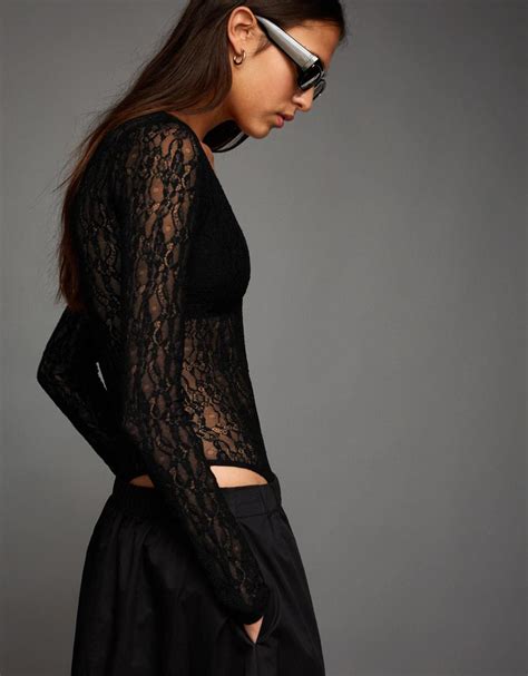 Long sleeve lace bodysuit - Women | Bershka