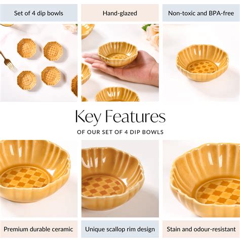 Luxury Ceramic Dip Bowls Set Of 4 Yellow Ochre 50ml Online - Premium ...