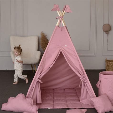 Kids Tent Pink Teepee Tent Birthday Gift Montessori Tent Kids Playhouse Child Seating Pad Teepee ...