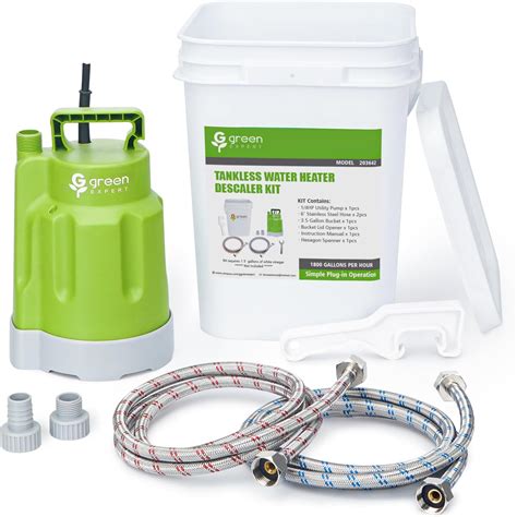 Green Expert Tankless Water Heater Flushing Kit with Utility Pump, Pail ...