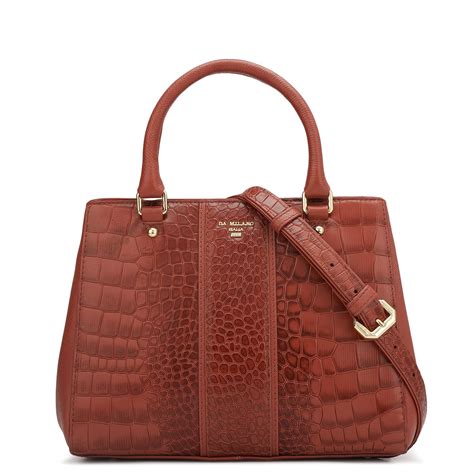 Small Croco Leather Satchel - Brick – Da Milano