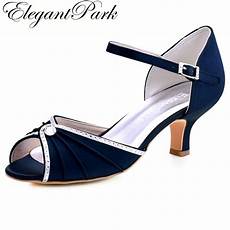 White Wedding Dress And Navy Shoes by Navy Blue Bridal Wedding Sandals Med Heel Peep Toe White Wedding Dress And Navy Shoes