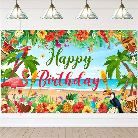 Amazon.com: Avezano Hawaiian Birthday Banner Summer Happy Birthday ...