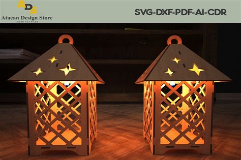 Wood Lantern, Laser Cut Floor Night Lamp · Creative Fabrica