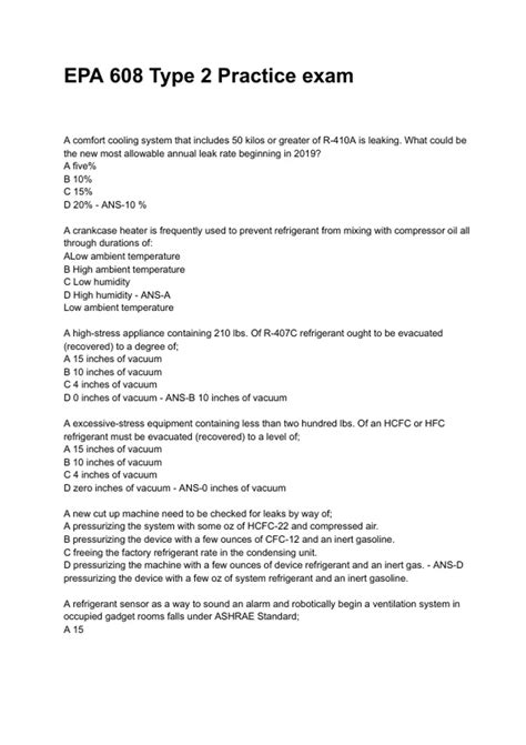 EPA 608 Type 2 Practice exam QUESTIONS AND CORRECT DETAILED ANSWERS ...