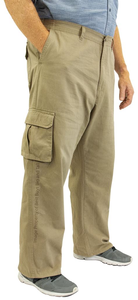ROCXL Men's Big & Tall Cargo Pants, 100% Cotton, Expandable Waist ...