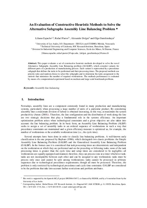 Image result for The Assembly Line Balancing Problem : Review articles * Assembly Line Balancing Methods