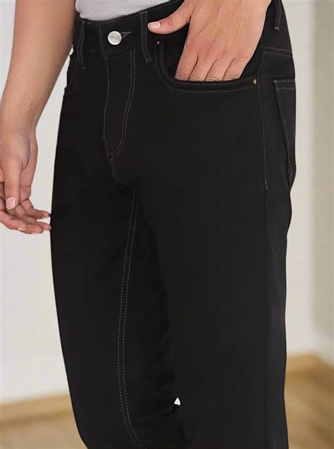 Shop Pure Black Custom Made Straight Leg Jeans for Men – Enim